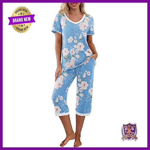 Soft Rayon Pajama Set with Pockets, Short Sleeve & Capri Pants - Picture 2 of 8